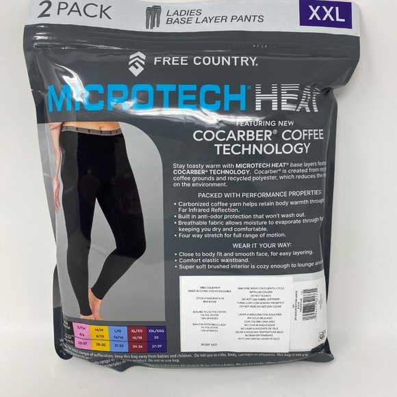2-PACK Free Country Women Black Microtech Heat Soft Base Layer Pants L, XL, XXL - Picture 9 of 10